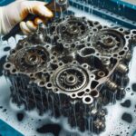 engine being cleaned